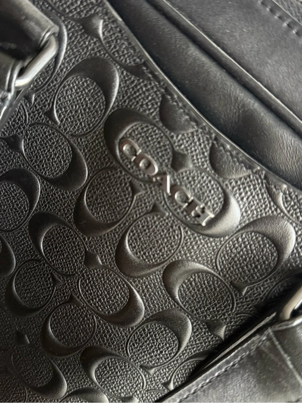 Coach Black Embossed Signature Leather Satchel